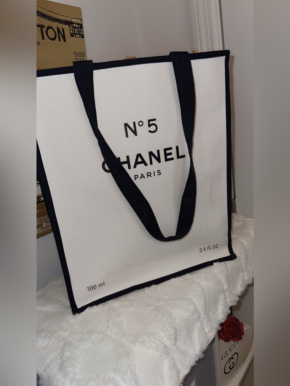 Chanel N°5 100th Anniversary White & Black Canvas Tote Bag and makeup pouch - Picture 10 of 13